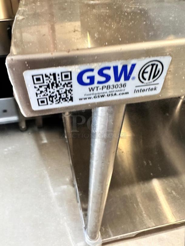 GSW Heavy Duty Stainless Steel Soiled Dishtable, 30"x60", NSF Certified, model WT-PB3036, excellent condition, fully tested.