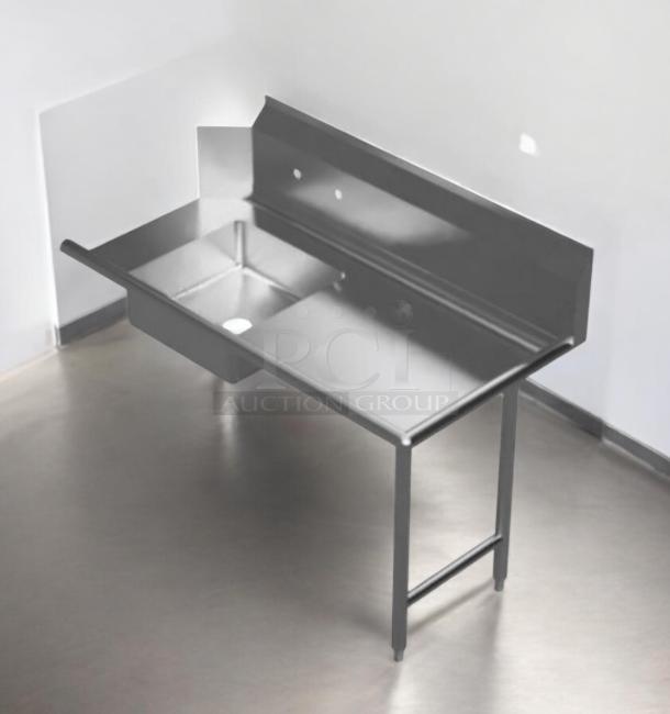 GSW Heavy Duty Stainless Steel Soiled Dishtable with Sink, 58" x 30", Model DT48C-L, Excellent Condition, ETL Listed, NSF/ANSI 2 Certified.