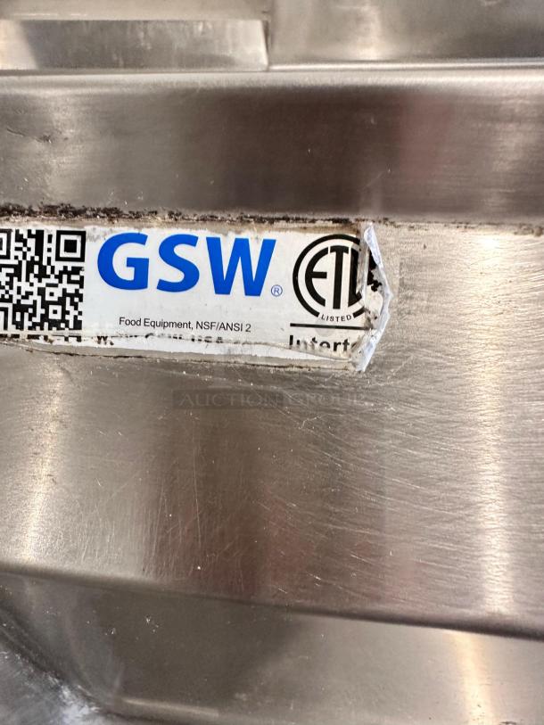 GSW stainless steel soiled dishtable with sink, Model DT48C-L, ETL listed, NSF/ANSI 2 certified; excellent condition.