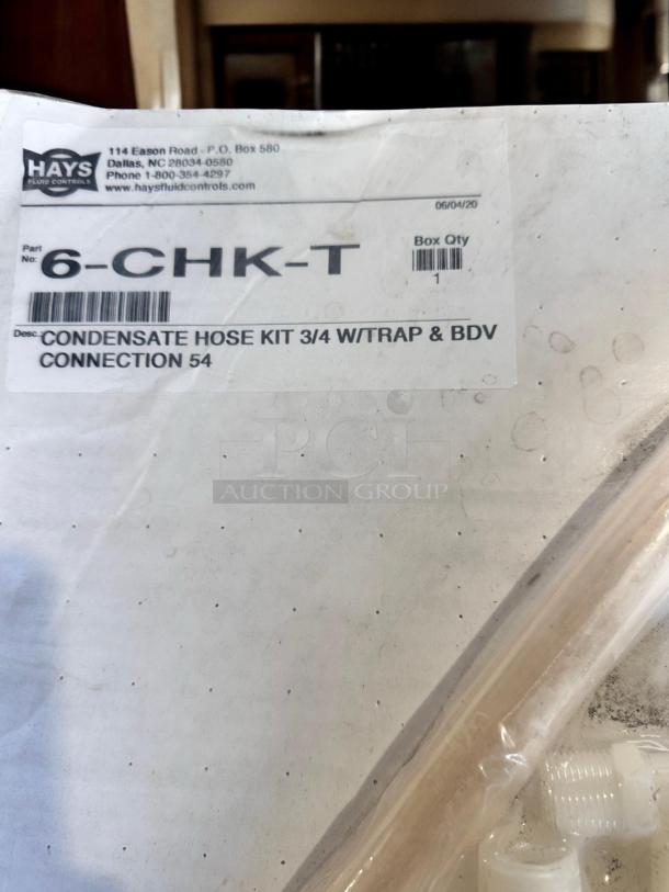 Brand new Hays Fluid Controls 6-CHK-T Condensate Hose Kit, 3/4" with trap and BDV connection, complete in box.