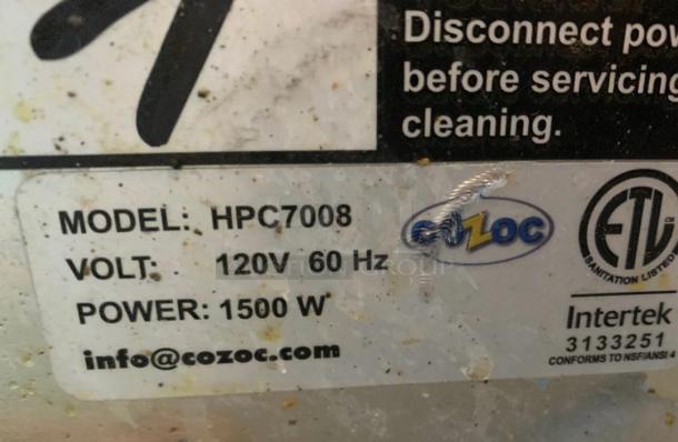 Cozoc Heated Holding Cabinet, Model HPC7008, label showing 120V, 60Hz, 1500W, excellent condition, fully tested, operational.