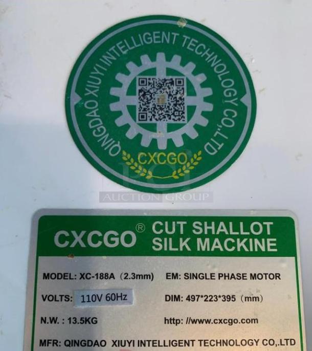 CXCGO XC-188A shallot cutter label, 2.3mm blade, 110V, 60Hz, fully tested, excellent condition.