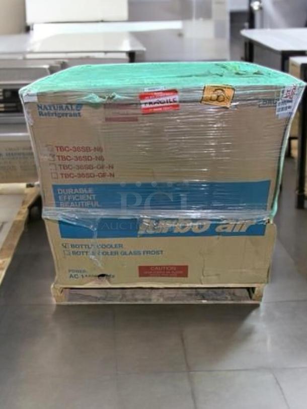 Brand new Turbo Air Bottle Cooler, Model TBC-36SB-N6, boxed, fully tested, and operational.