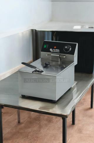 Brand New Global Solutions 16 lb Countertop Electric Deep Fryer, 120V, stainless steel, factory sealed, ready for use.