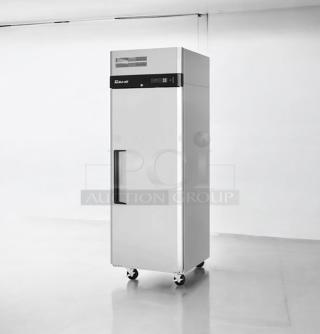Turbo Air MGF24-1-N single solid door freezer, 24" wide, excellent condition. Features caster wheels and 115V power.