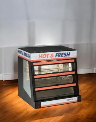 Nemco Hot Food Merchandiser, 4-tier glass display warmer in excellent condition, fully tested and working.