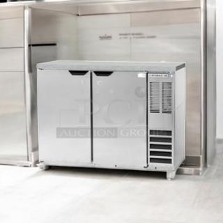 Brand new Beverage-Air BB48HC-1-F-S-27 back bar cooler, 2-door stainless steel, factory sealed; energy-efficient model.