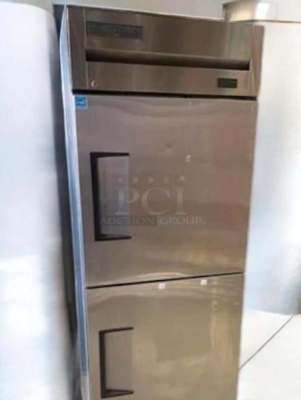 True T-23-2-HC two-door reach-in refrigerator, excellent condition, tested working, 23 Cu. Ft., stainless steel, 115V.