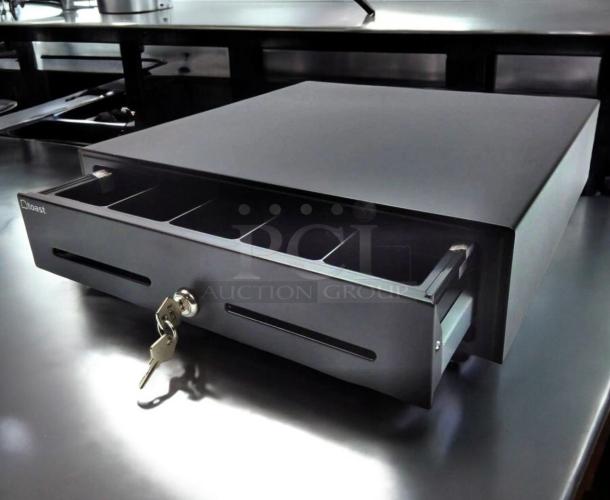 Brand new heavy-duty POS cash drawer with key lock, Toast-compatible style, model Standard Cash Drawer, shown open.