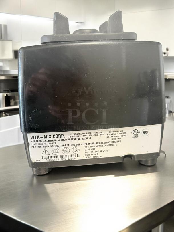 Vitamix Vita-Prep 3 Blender Base in excellent condition, model VM0101D, 120V, fully tested and working, manufacturer's label visible.
