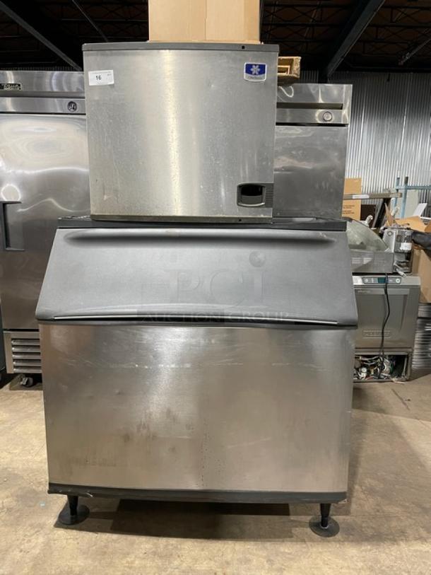 Manitowoc stainless steel ice machine model ID0892N261, electric, 208-230V, 1 phase, on legs, used condition.