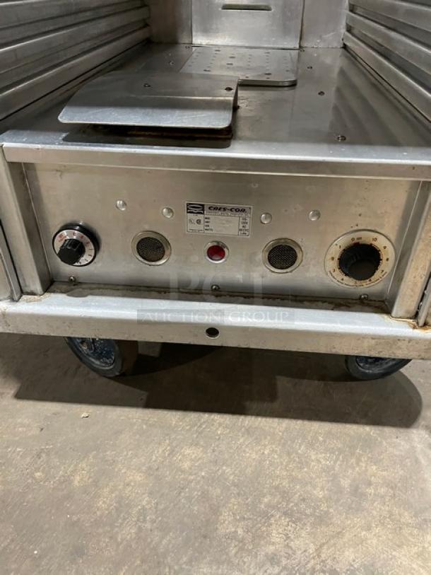 Cres-Cor electric holding/proofing cabinet, single section, built-in pan slides, 110-120V, 1 phase, on casters.
