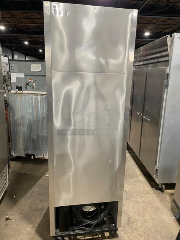 True T-23 commercial stainless steel single door refrigerator on casters. Energy Star certified. Includes poly-coated wire rack. Model T-23, SN: 7171678. 115V, 1 phase.