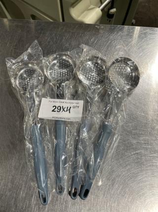 Brand new Vollrath Jacob's Pride 4 oz. stainless steel perforated spoodle, gray grip, Model 6432445, set of four.