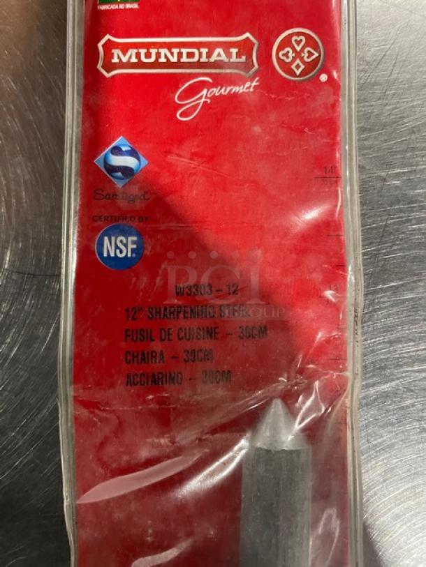 Mundial Gourmet Series 12" Sharpening Steel, Model W3303-12, in original packaging, NSF certified.