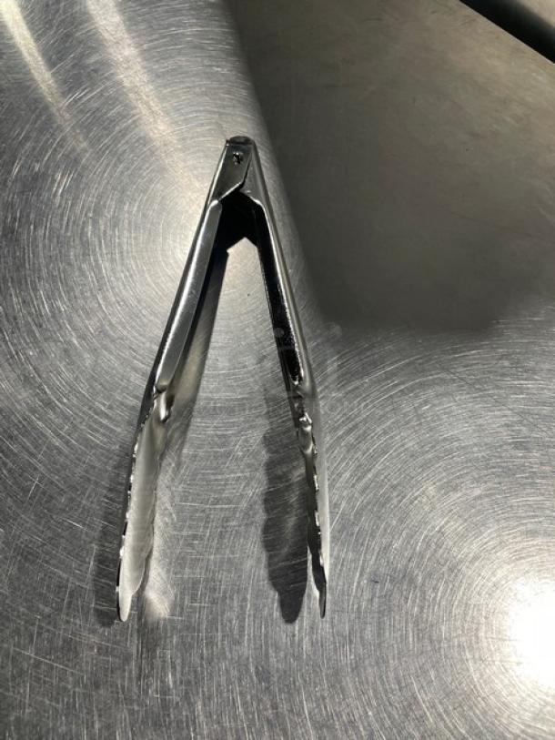 NEW ABC Commercial 9.5" Stainless Steel Utility Tong, Model UTH09P, pristine condition for auction.