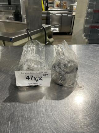 New commercial stainless steel measuring cup set, wrapped, perfect condition. Auction includes double quantity.