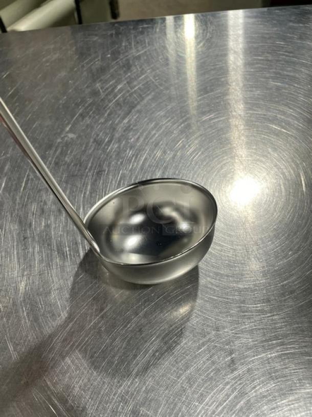 NEW Polar Ware 4 oz stainless steel ladle with red grip handle, commercial-grade, excellent condition.
