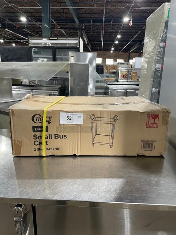 Brand new Choice Commercial Black 2-Tier Bus/Utility Cart, model 109CARTBS2BK, in sealed box with casters.