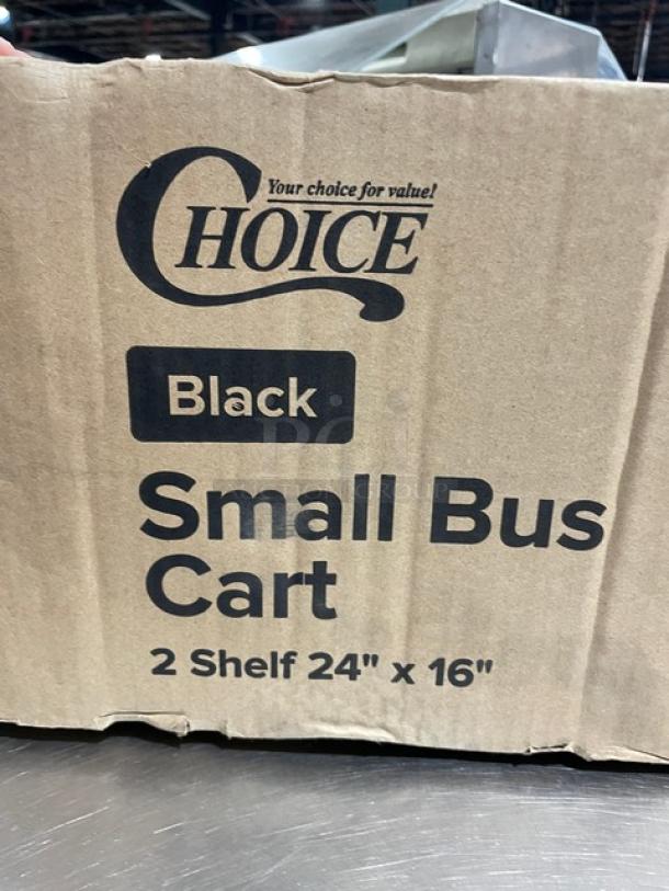 Brand new Choice 2-tier utility cart, model 109CARTBS2BK. Black, with casters, 24"x16" shelves.