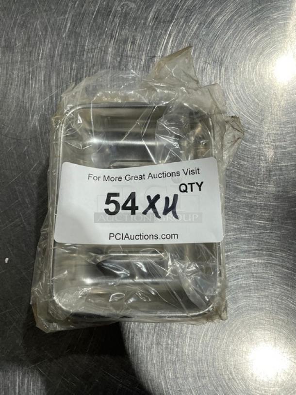 Brand new Adcraft stainless steel serving tray in packaging; label reads "54XU QTY, PCIAuctions.com."
