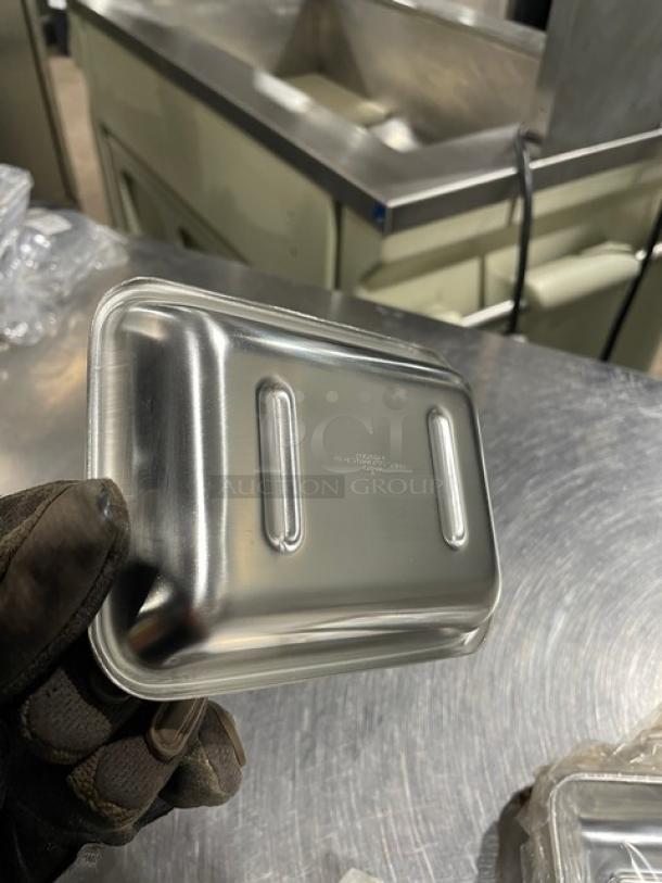Adcraft stainless steel serving tray, brand new, commercial grade, rectangular shape, with manufacturer embossing.