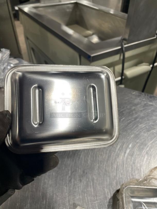 Adcraft commercial stainless steel serving tray, brand new. Rectangular with embossed features, smooth finish, high durability.