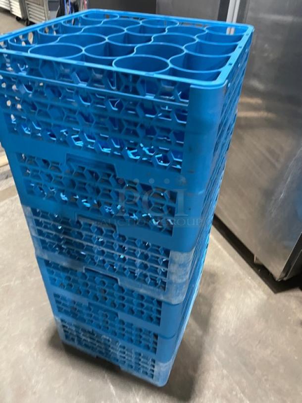 Commercial blue full-size cup rack with extenders, stackable design. Ideal for dishwashing. New condition.