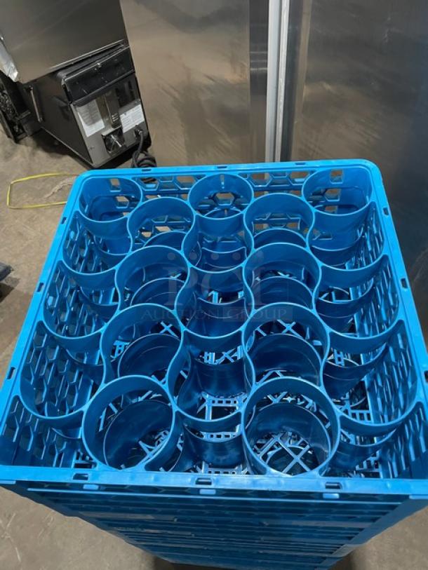 Commercial blue full-size cup rack with extenders, in excellent condition. Durable plastic, allowing for 6x bid benefit.