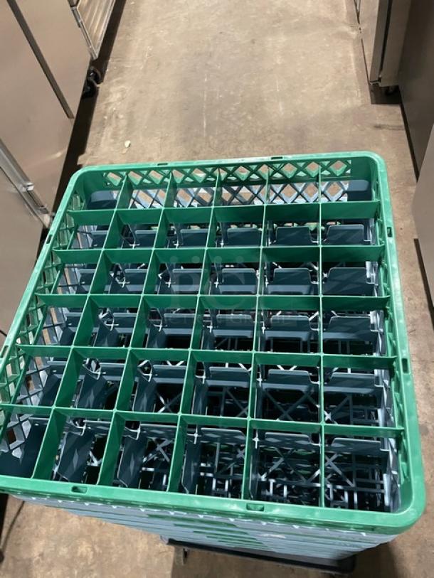 Commercial blue full-size cup rack with green extenders. Sturdy, ideal for storage. Lightly used, excellent condition.