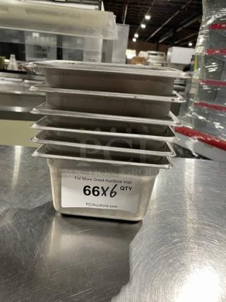 Don Commercial Stainless Steel Steamtable Pans, set of six. Durable, perfect for hotel use. Minor wear visible. 66 total.