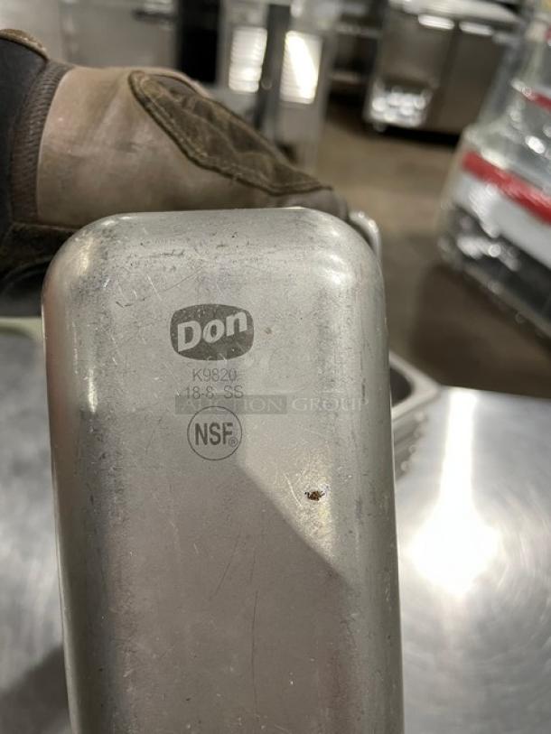 Don commercial stainless steel hotel pan, model K9826, 18-8 SS, NSF certified, light wear, used condition.