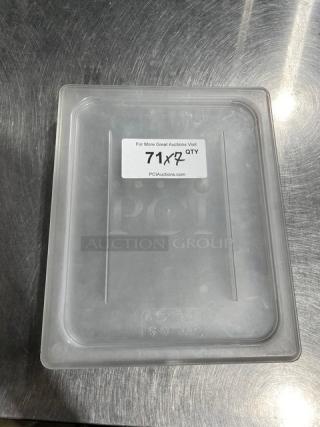 Cambro clear polycarbonate food pan lid, commercial grade, 7x quantity, good condition, auction label indicates "71x QTY."