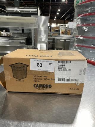 Cambro Camwear Series clear polycarbonate food pans, model 66CW135, 1/6 size, 6" deep, new in box, 6 per case.