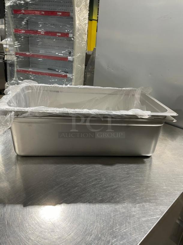 Choice Commercial stainless steel hotel pan, model 4070069, new condition, 6" deep, full-size, wrapped in protective plastic.