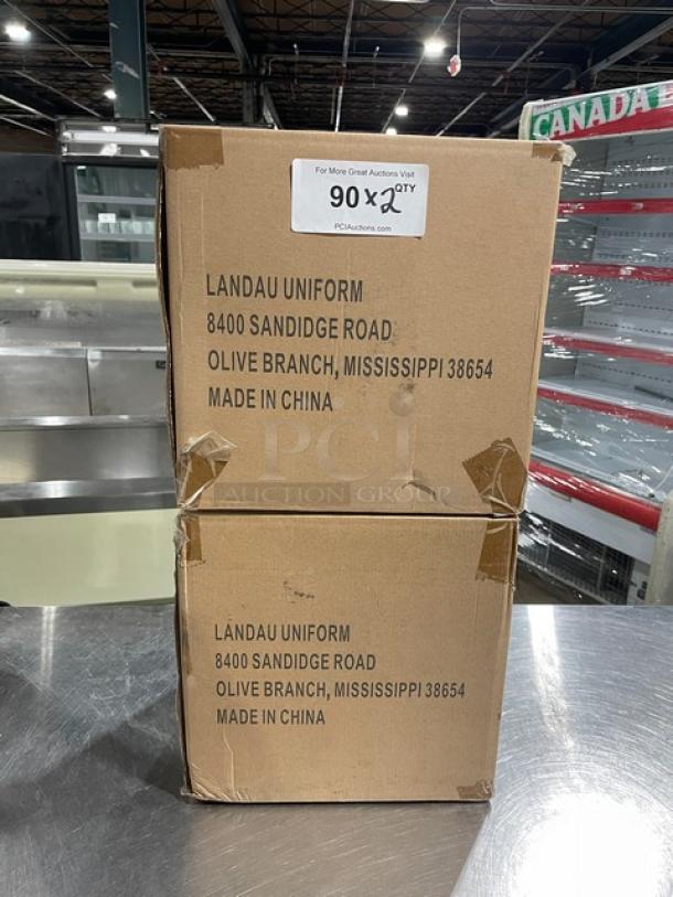 Landau Uniforms commercial chef hat boxes, model CW1475, 100 hats per case. New condition, labeled from Olive Branch, MS.
