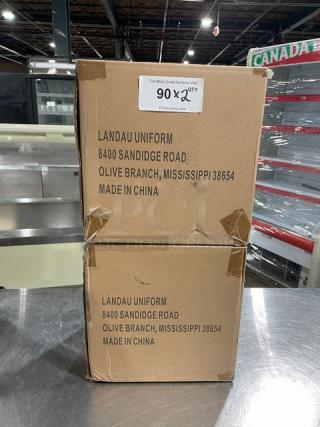 Landau Uniforms commercial chef hat boxes, model CW1475, 100 hats per case. New condition, labeled from Olive Branch, MS.