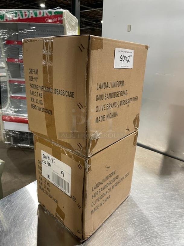 Landau Uniforms Chef Hat, Model CW1475, new in box, 10" white non-woven, 100 per case, packaging intact.