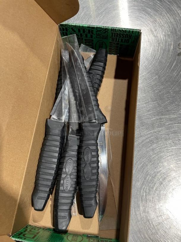 BRAND NEW Dexter Russell Prodex Series stainless steel knives with black grip handles. Includes original packaging.