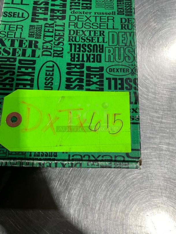 Brand new Dexter Russell Sani-Safe boning knife in box. Green packaging with model EP156HG. Blue grip handle.