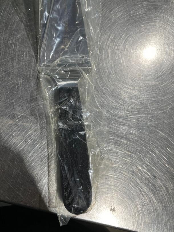 Brand new Dexter Russell Sani-Safe Series Pie Knife, Model S174, with stainless steel blade and black grip handle, in packaging.