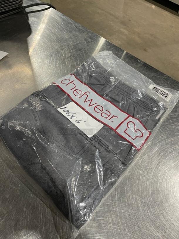Chefwear CW32 gray chef pants, brand new in packaging, size 10X6. Features elastic waistband.
