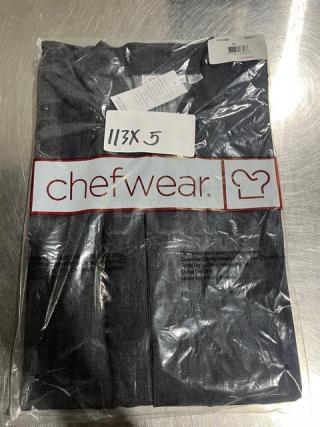 Brand new Chefwear CW211 gray kitchen shirt, XL size, sealed in original packaging. Chefwear logo and model tags visible.