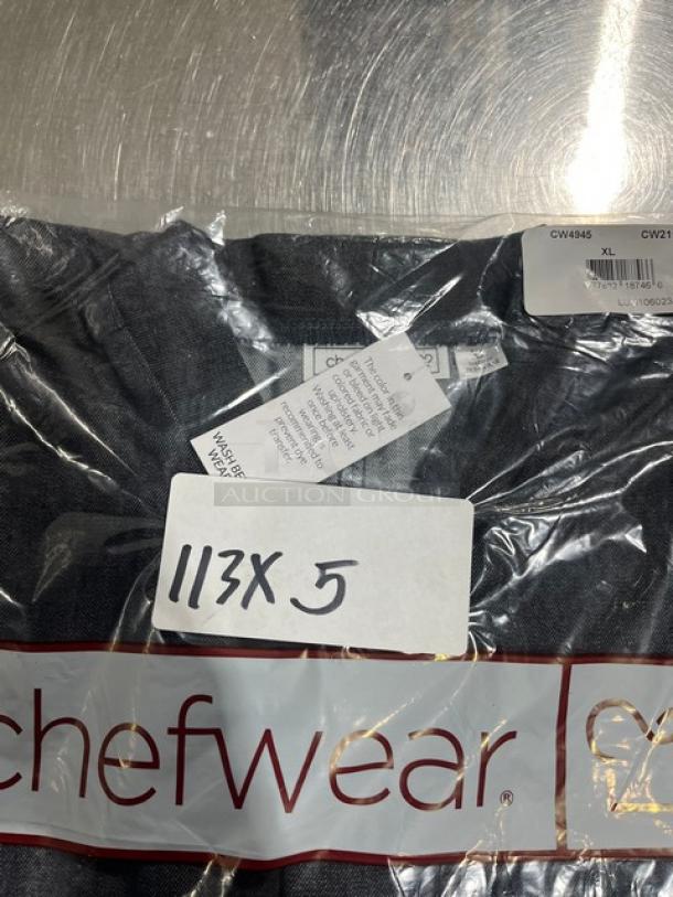 Brand new Chefwear gray kitchen shirt, size XL, model CW211. Packaged with original tags and labels, indicating 5X your bid.