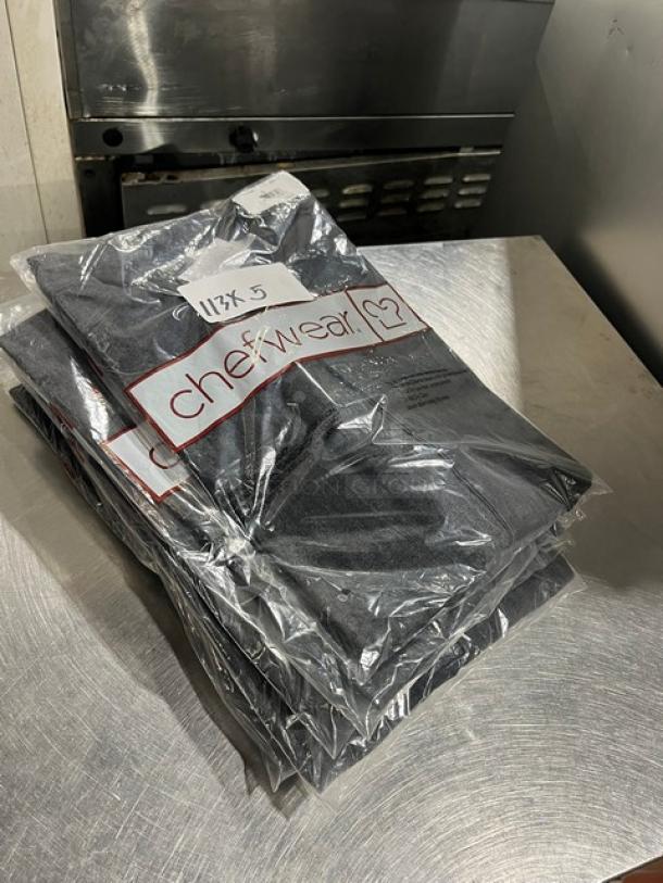 Brand new Chefwear CW211 gray XL kitchen shirts in packaging, model CW211, labeled with "5X" for auction bidding.
