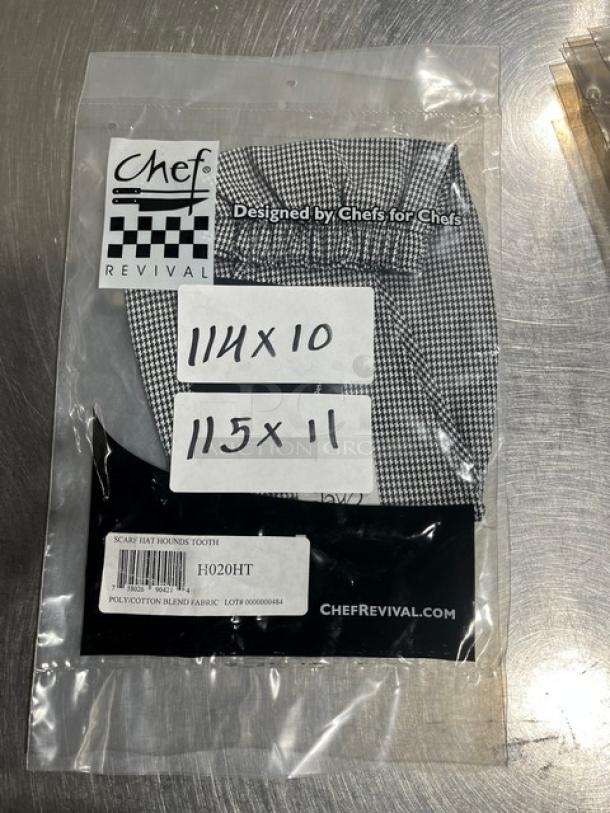 Chef Revival Houndstooth Headwrap, Model H020HT, brand new in packaging. Poly/cotton blend, designed for chefs.