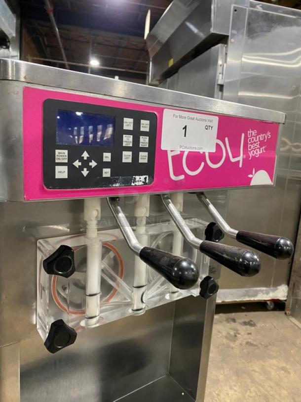 Stoelting F23130912PAD1 ice cream machine, twin/twist flavor, stainless steel, 2 hoppers, drip tray, 208-240V, on casters.