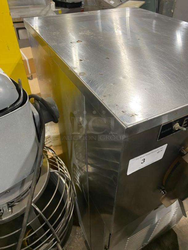 Emery Thompson 20NW commercial stainless steel batch freezer, electric, 220V 3 phase, signs of wear, SN: 29377.