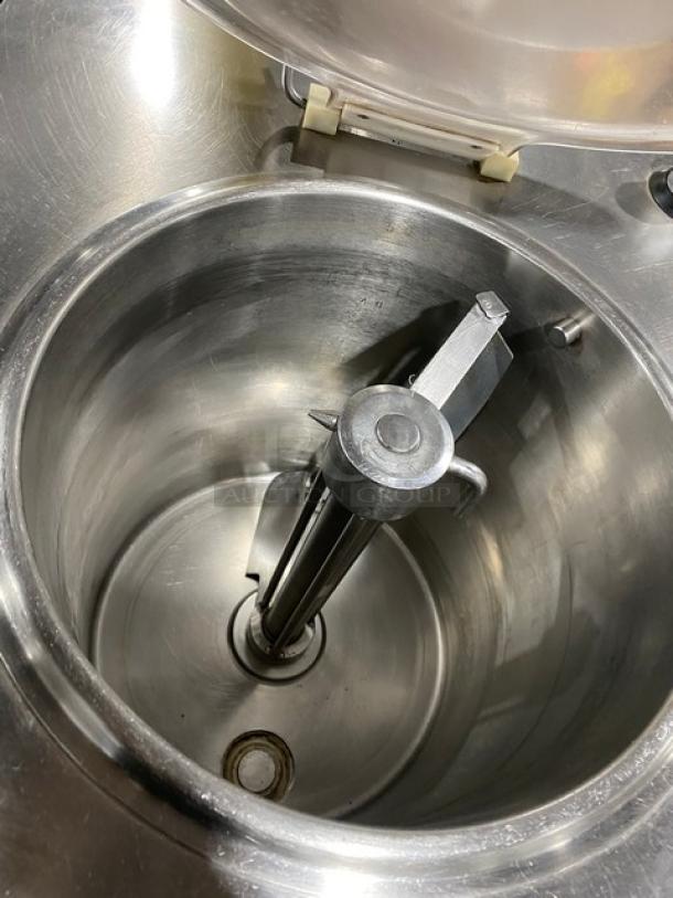 Carpigiani PASTOCREMA55 cream cooker/pasteurizer, stainless steel, electric, steel interior view, on casters, model SN: 387735.