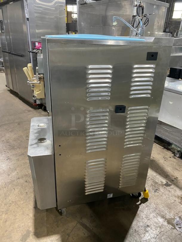 ColdElite UF820-2 stainless steel soft serve machine on casters, electric 208V 3 phase, twin/twist feature, SN: 225881.